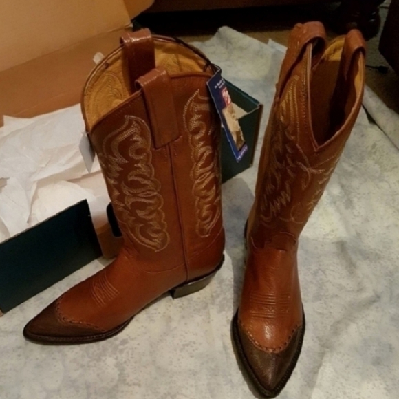 NEW RARE Tony Lama Leather Custom Cowgirl Boots Chic Western Cognac Stitched - Picture 7 of 10